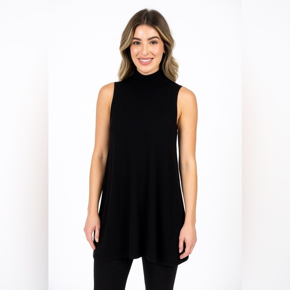 NWT Joan Vass New York Womens Cashmere black turtleneck Sweater Tunic Sleeveless - Picture 1 of 13